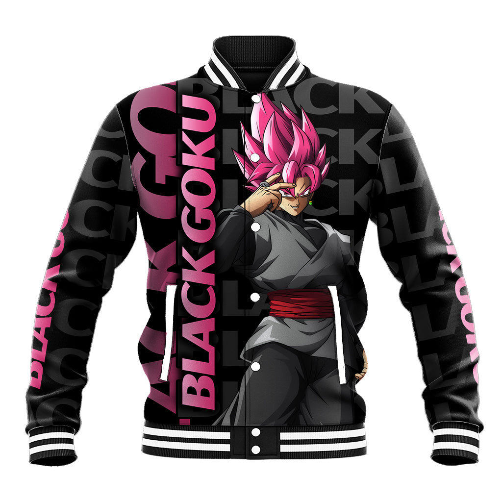 Black Goku Baseball Jacket Anime Mix Text Pattern Abstract Style