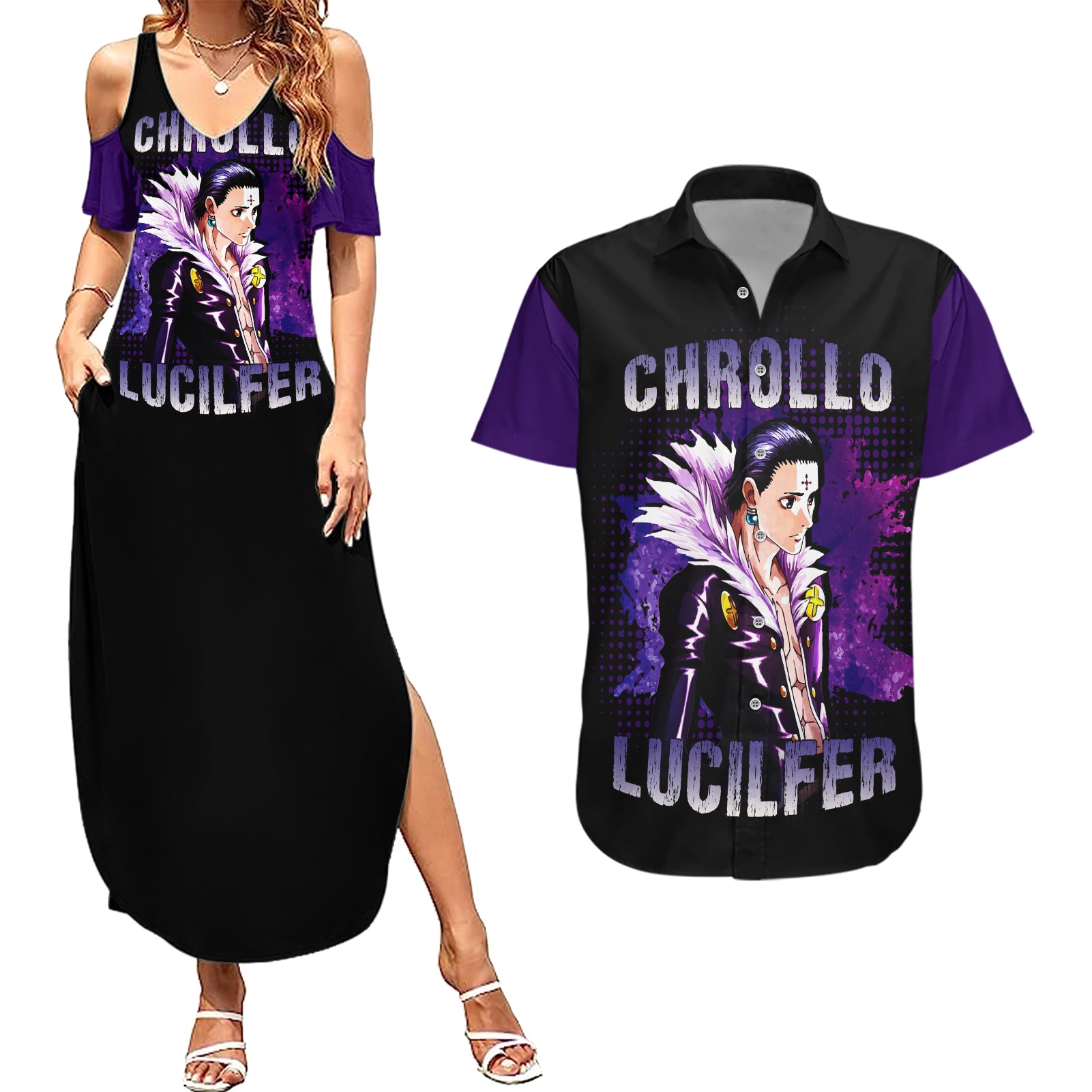 Chrollo Lucilfer Couples Matching Summer Maxi Dress and Hawaiian Shirt Hunter X Hunter