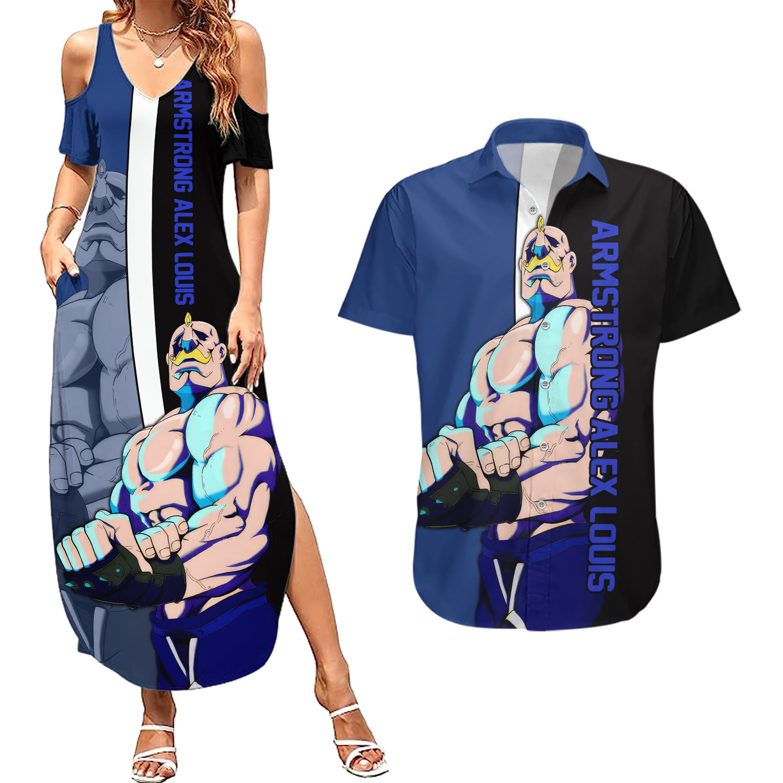 Armstrong Alex Louis - Fullmetal Alchemist Couples Matching Summer Maxi Dress and Hawaiian Shirt Anime Style