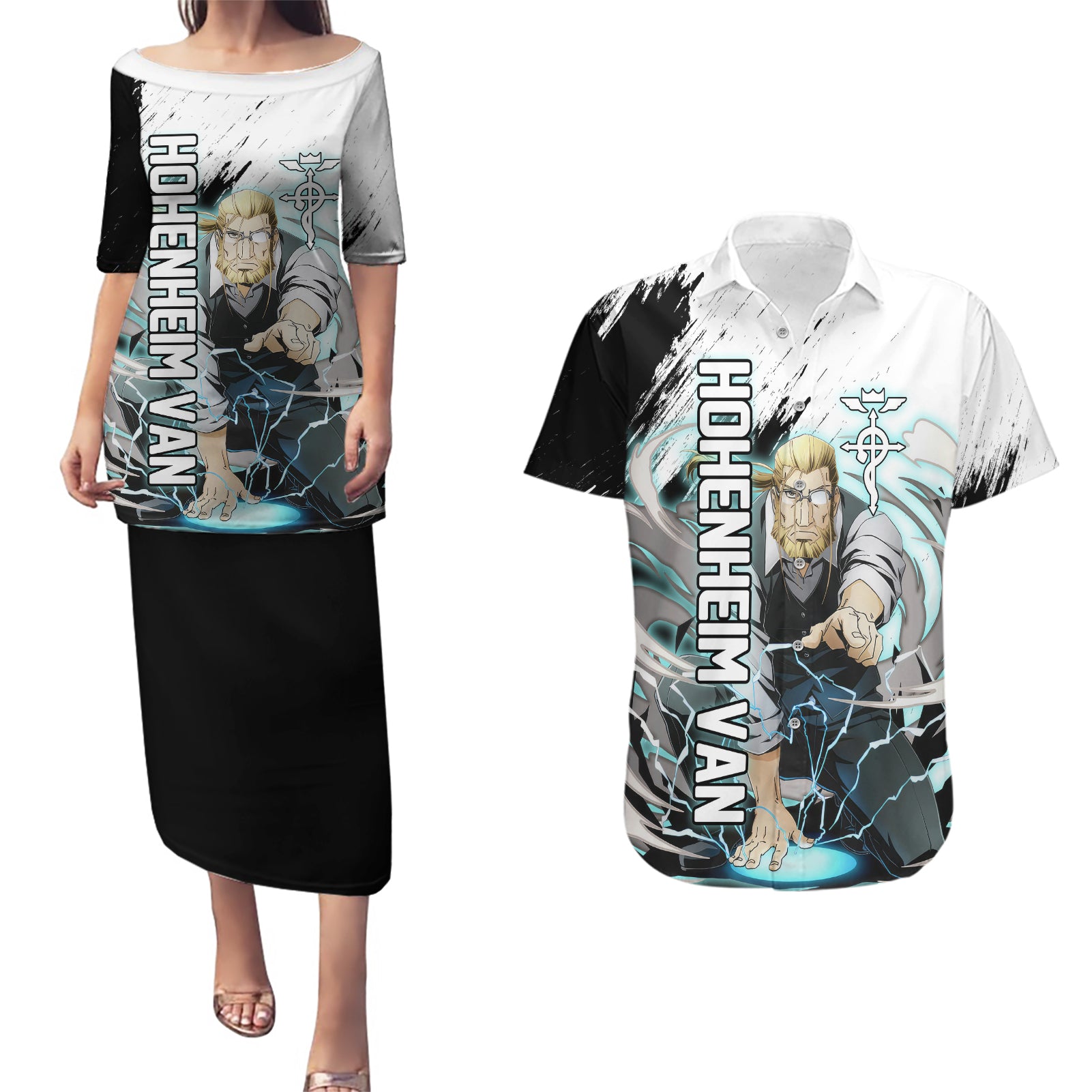 Hohenheim Van - Fullmetal Alchemist Couples Matching Puletasi and Hawaiian Shirt Anime Grunge Pattern Style