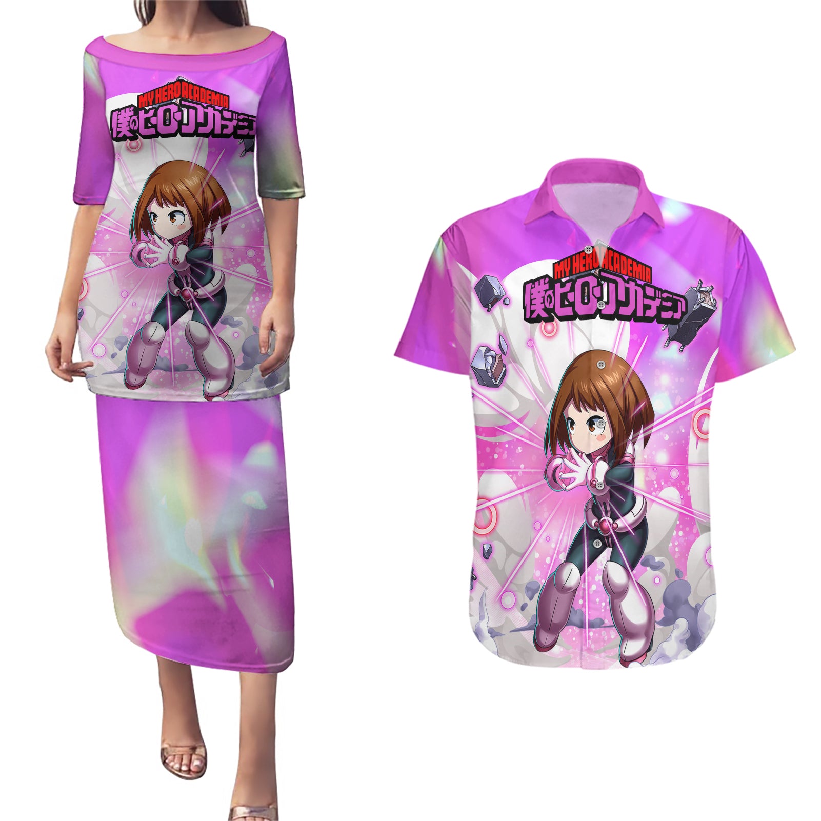 Ochako Uraraka Couples Matching Puletasi and Hawaiian Shirt Anime Style