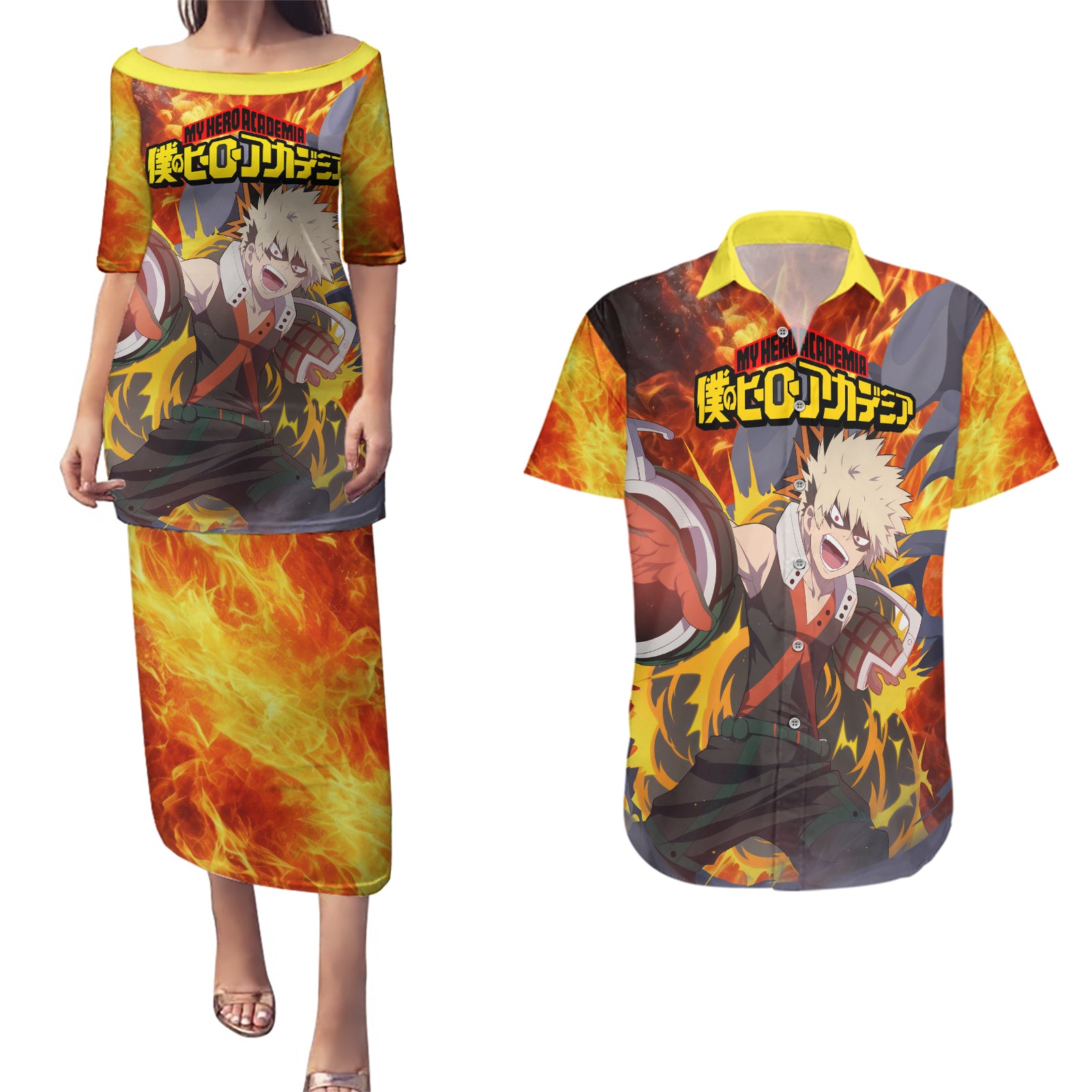 Katsuki Bakugou - My Hero Academia Couples Matching Puletasi and Hawaiian Shirt Anime Style