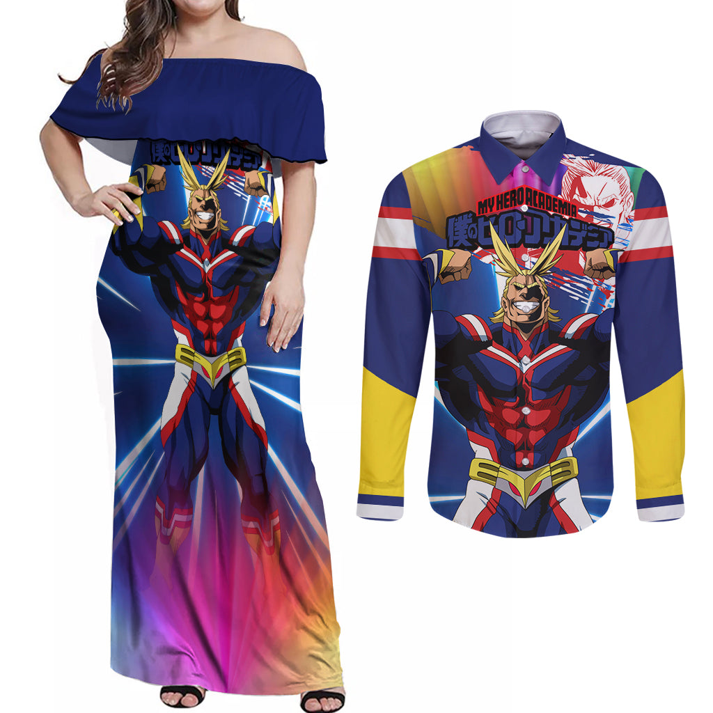 Toshinori Yagi - My Hero Academia Couples Matching Off Shoulder Maxi Dress and Long Sleeve Button Shirt Anime Style