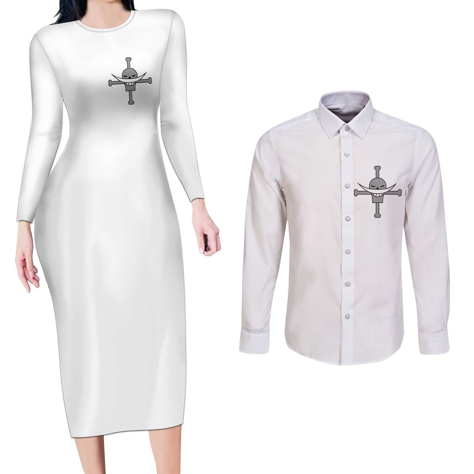 Edward Newgate - White Beard - One Piece Couples Matching Long Sleeve Bodycon Dress and Long Sleeve Button Shirt Anime Uniform Style