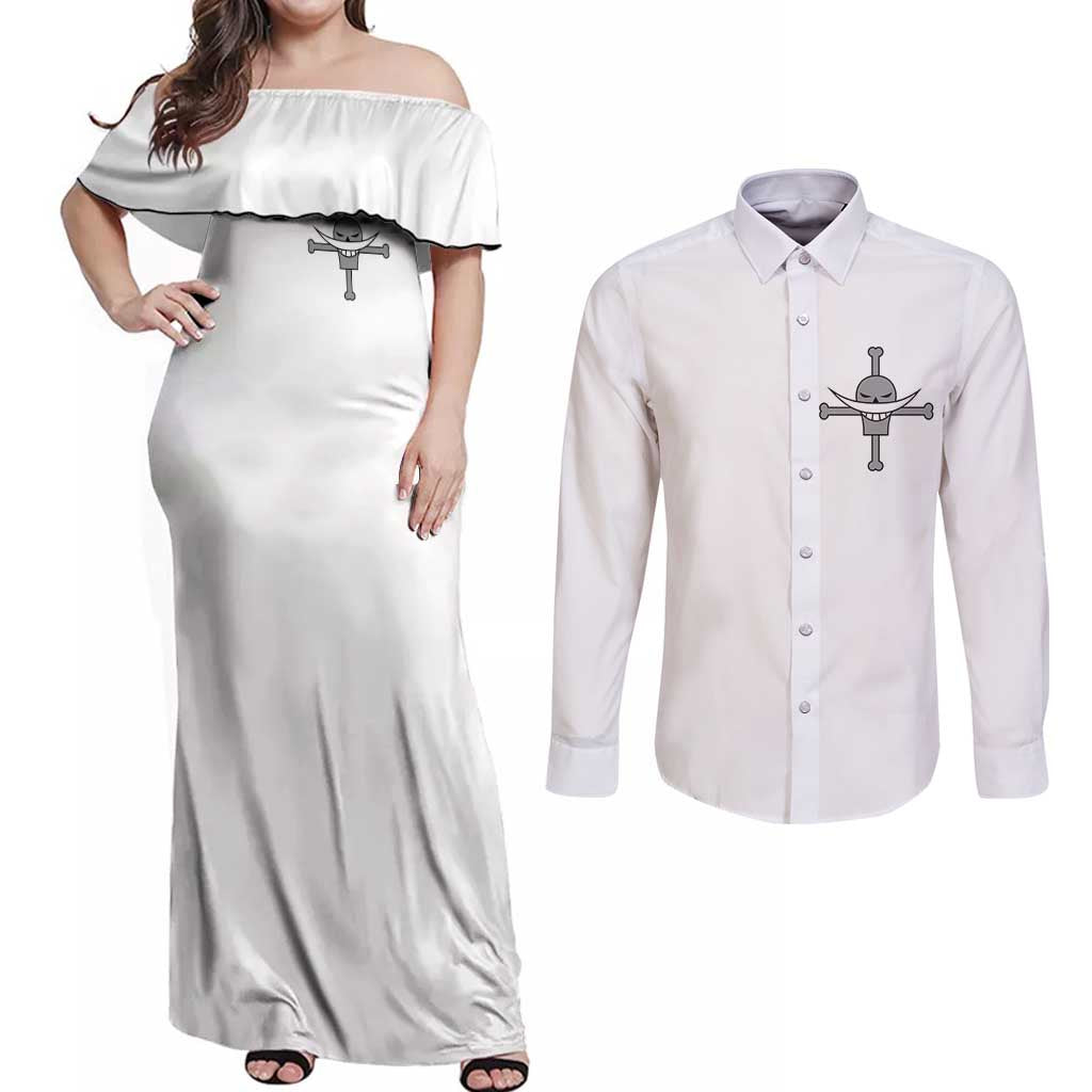 Edward Newgate - White Beard - One Piece Couples Matching Off Shoulder Maxi Dress and Long Sleeve Button Shirt Anime Uniform Style