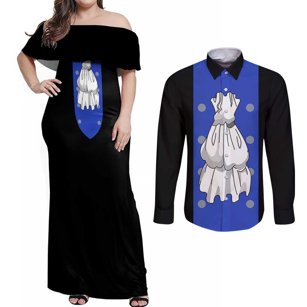 Sabo - One Piece Couples Matching Off Shoulder Maxi Dress and Long Sleeve Button Shirt Anime Uniform Style