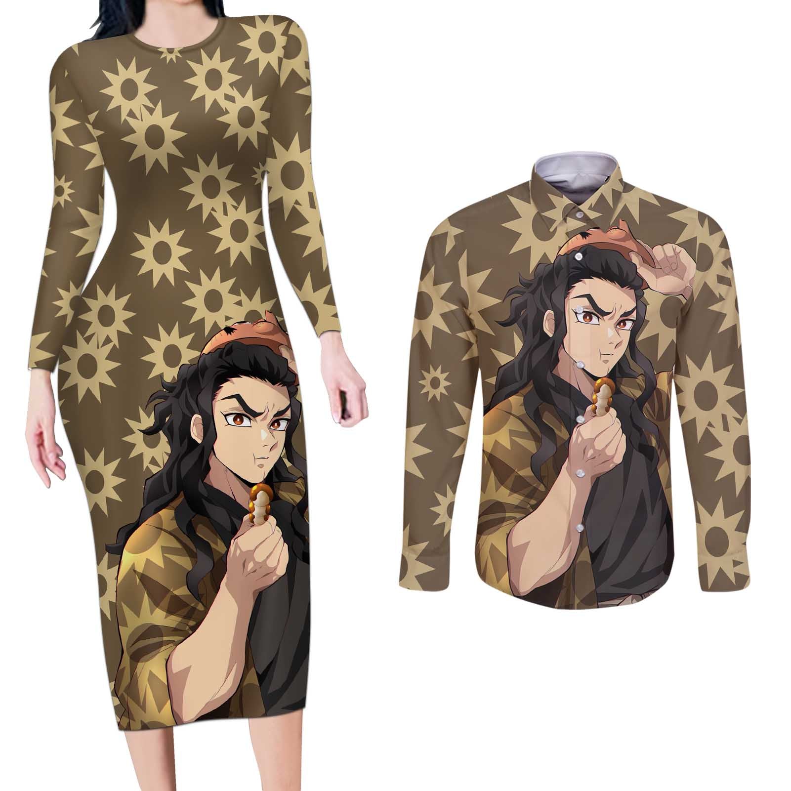 Hotaru Haganezuka - Demon Slayer Couples Matching Long Sleeve Bodycon Dress and Long Sleeve Button Shirt Anime Style