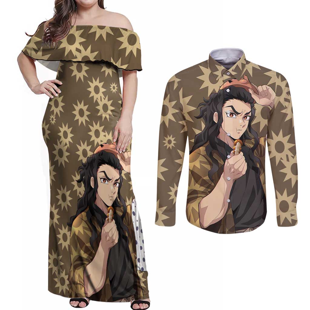 Hotaru Haganezuka - Demon Slayer Couples Matching Off Shoulder Maxi Dress and Long Sleeve Button Shirt Anime Style