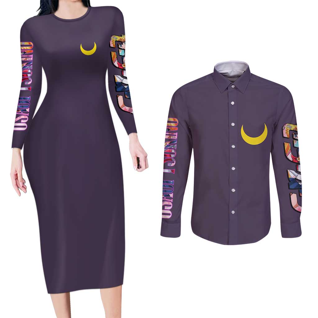 Usagi Tsukino Sailor Moon Couples Matching Long Sleeve Bodycon Dress and Long Sleeve Button Shirt Anime Style