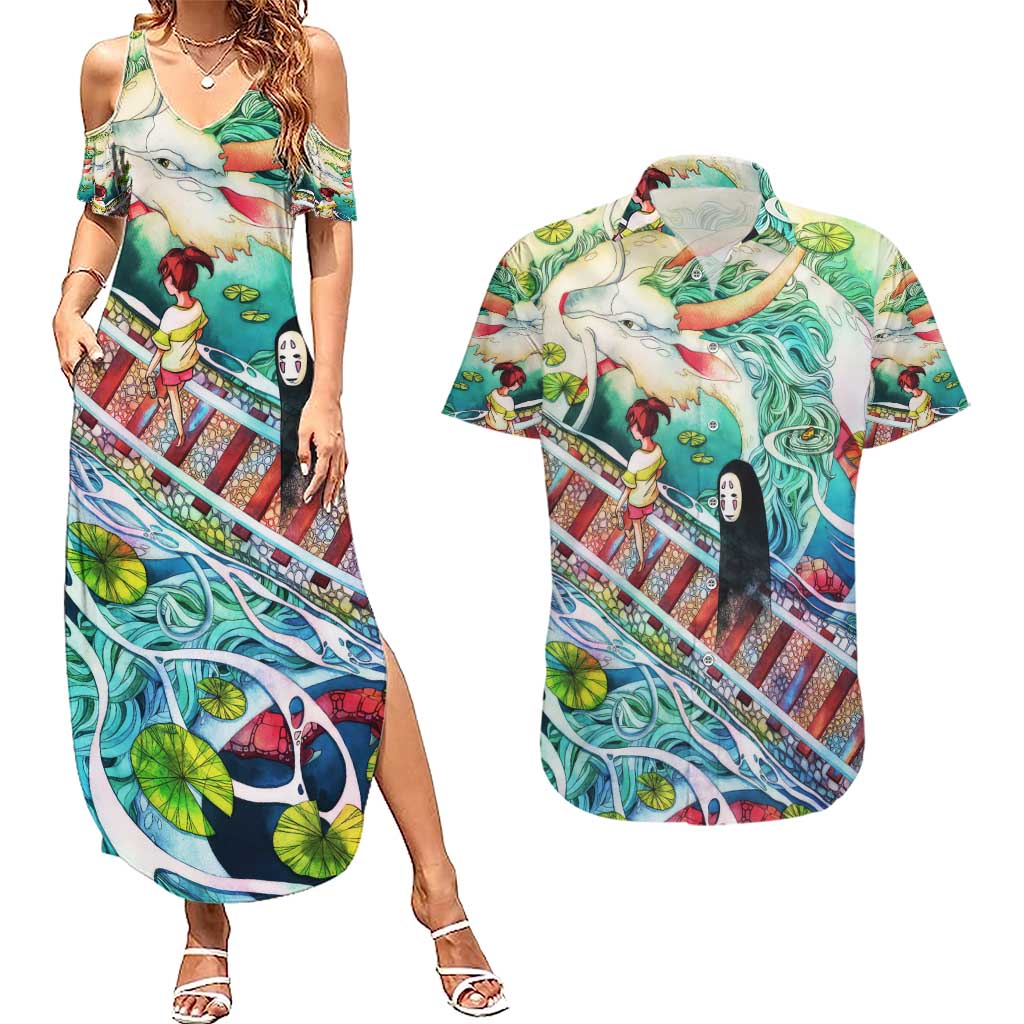 Mythical Spirited Away Studio Ghibli Couples Matching Summer Maxi Dress and Hawaiian Shirt Anime Style