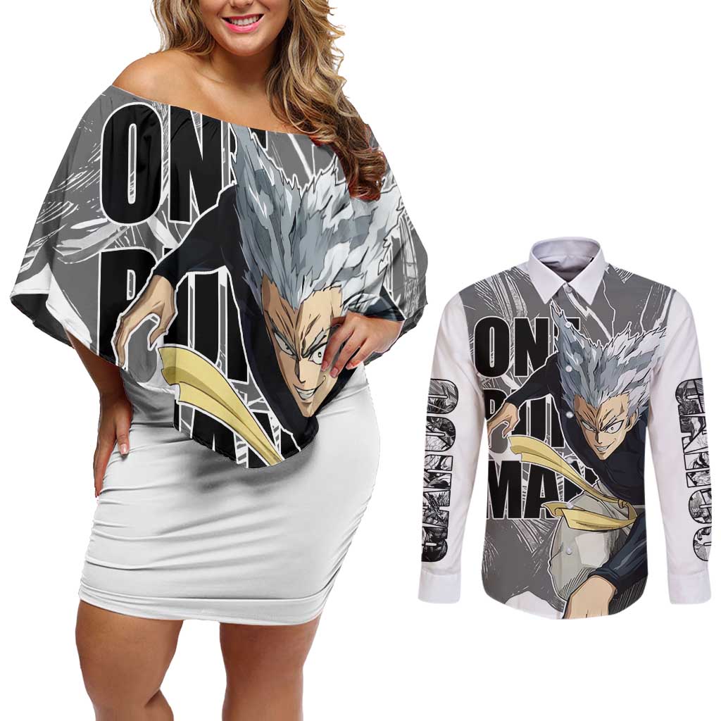 Garou - One Punch Man Couples Matching Off Shoulder Short Dress and Long Sleeve Button Shirt Anime Style