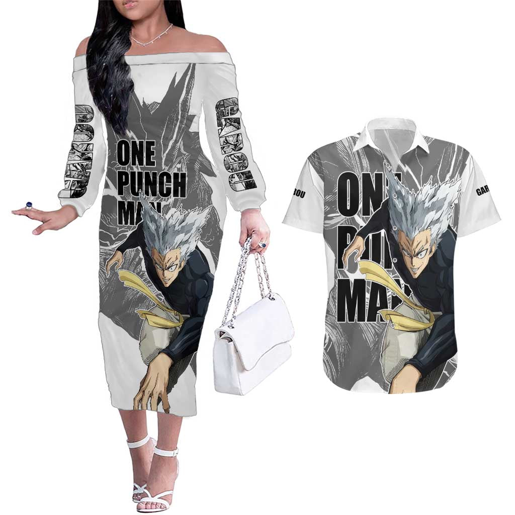 Garou - One Punch Man Couples Matching Off The Shoulder Long Sleeve Dress and Hawaiian Shirt Anime Style