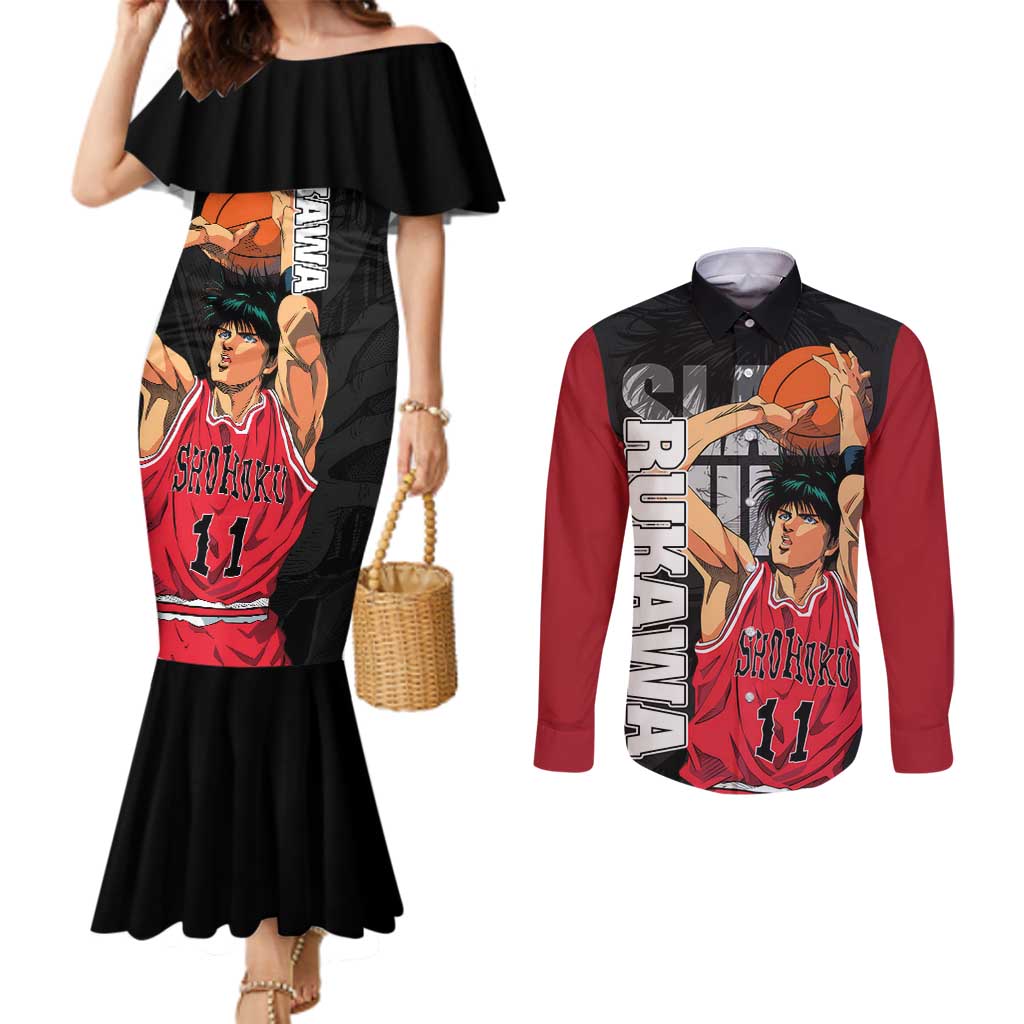 Rukawa Kaede - Slam Dunk Couples Matching Mermaid Dress and Long Sleeve Button Shirt Anime Style