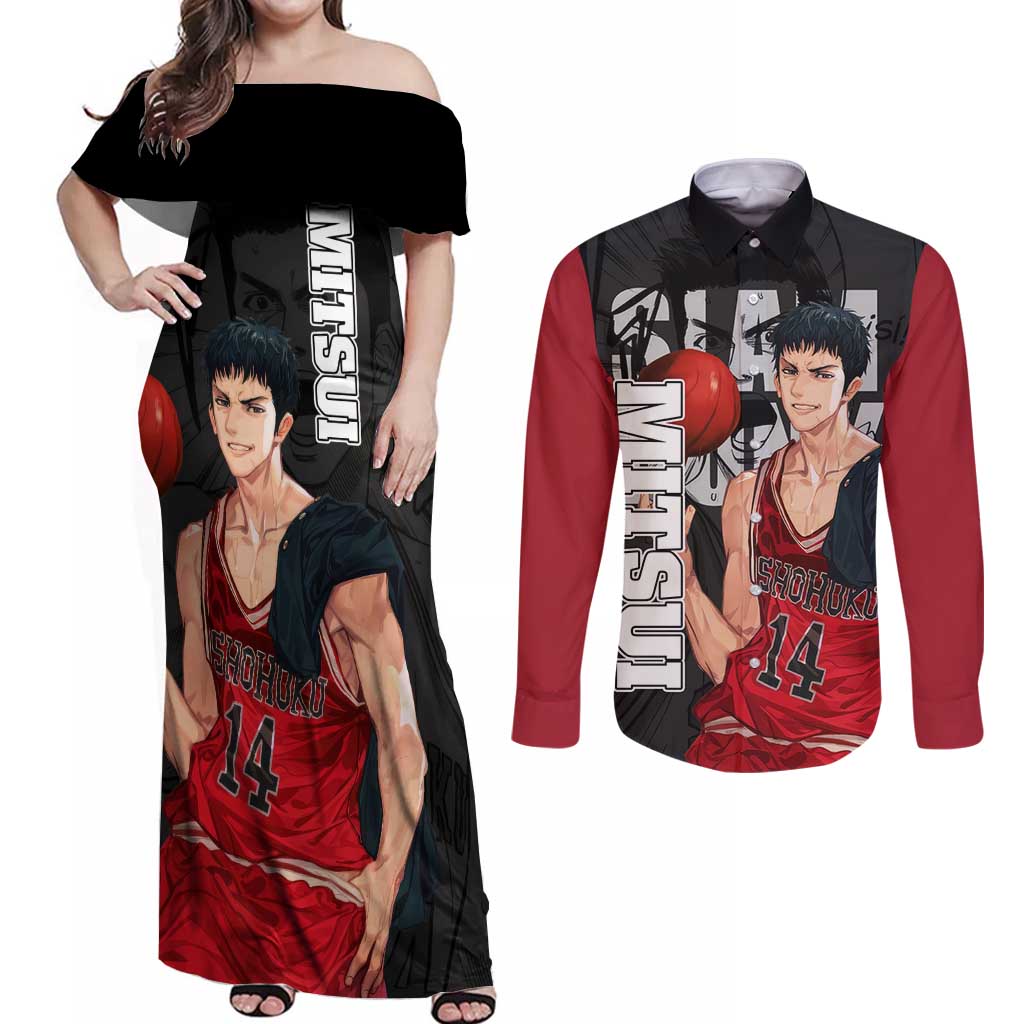 Hisashi Mitsui - Slam Dunk Couples Matching Off Shoulder Maxi Dress and Long Sleeve Button Shirt Anime Style