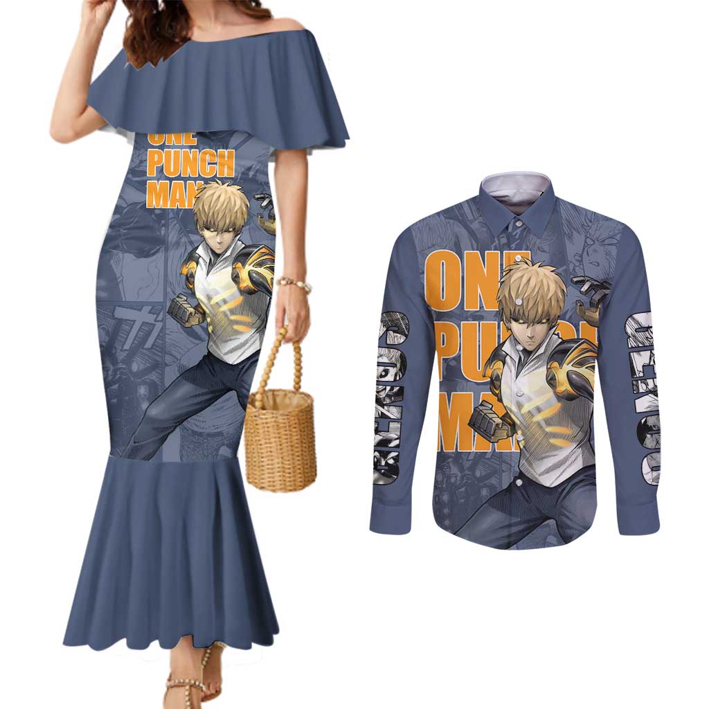 Genos - One Punch Man Couples Matching Mermaid Dress and Long Sleeve Button Shirt Anime Style