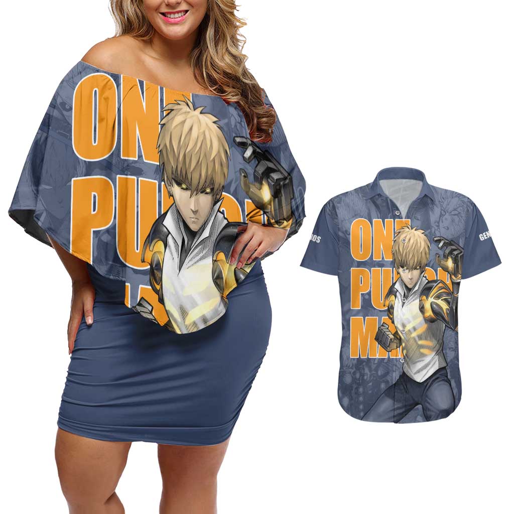 Genos - One Punch Man Couples Matching Off Shoulder Short Dress and Hawaiian Shirt Anime Style