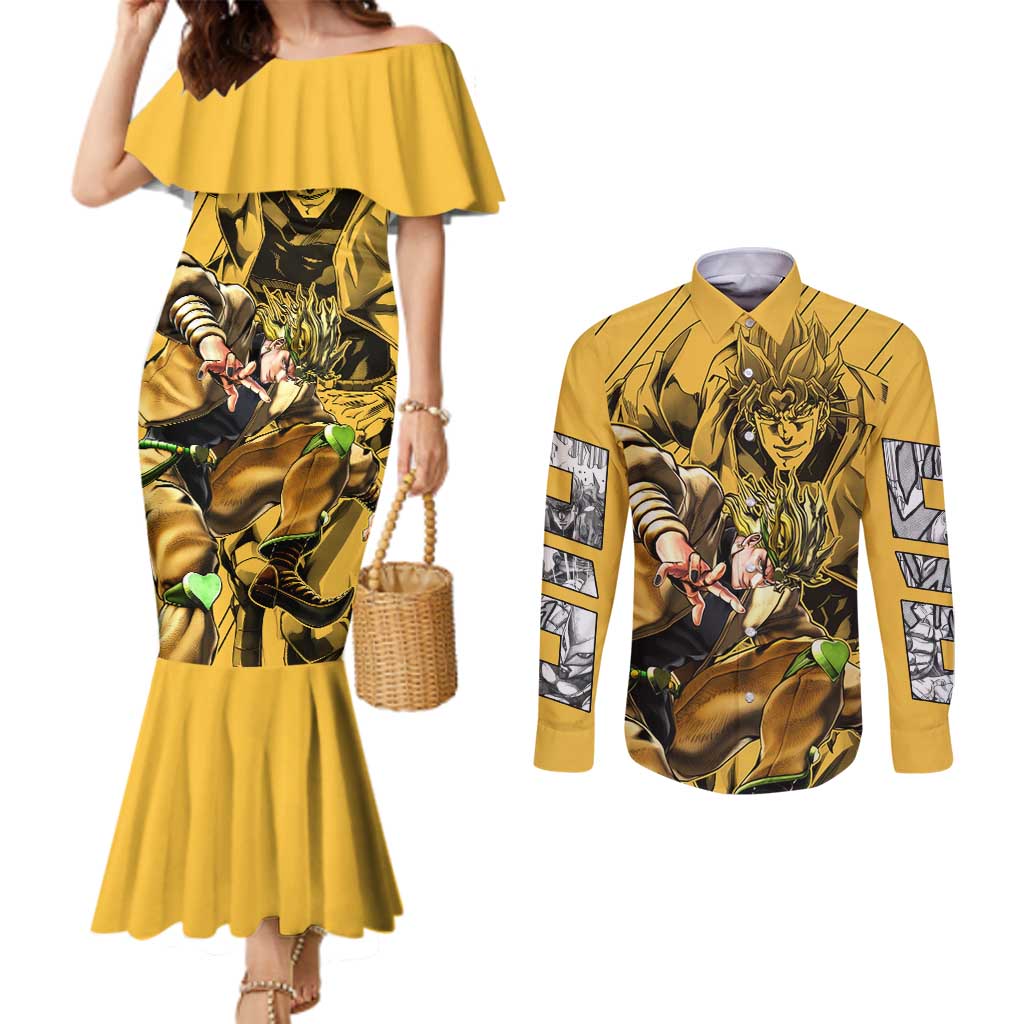 Dio Brando oJo's Bizarre Adventure Couples Matching Mermaid Dress and Long Sleeve Button Shirt Anime Style