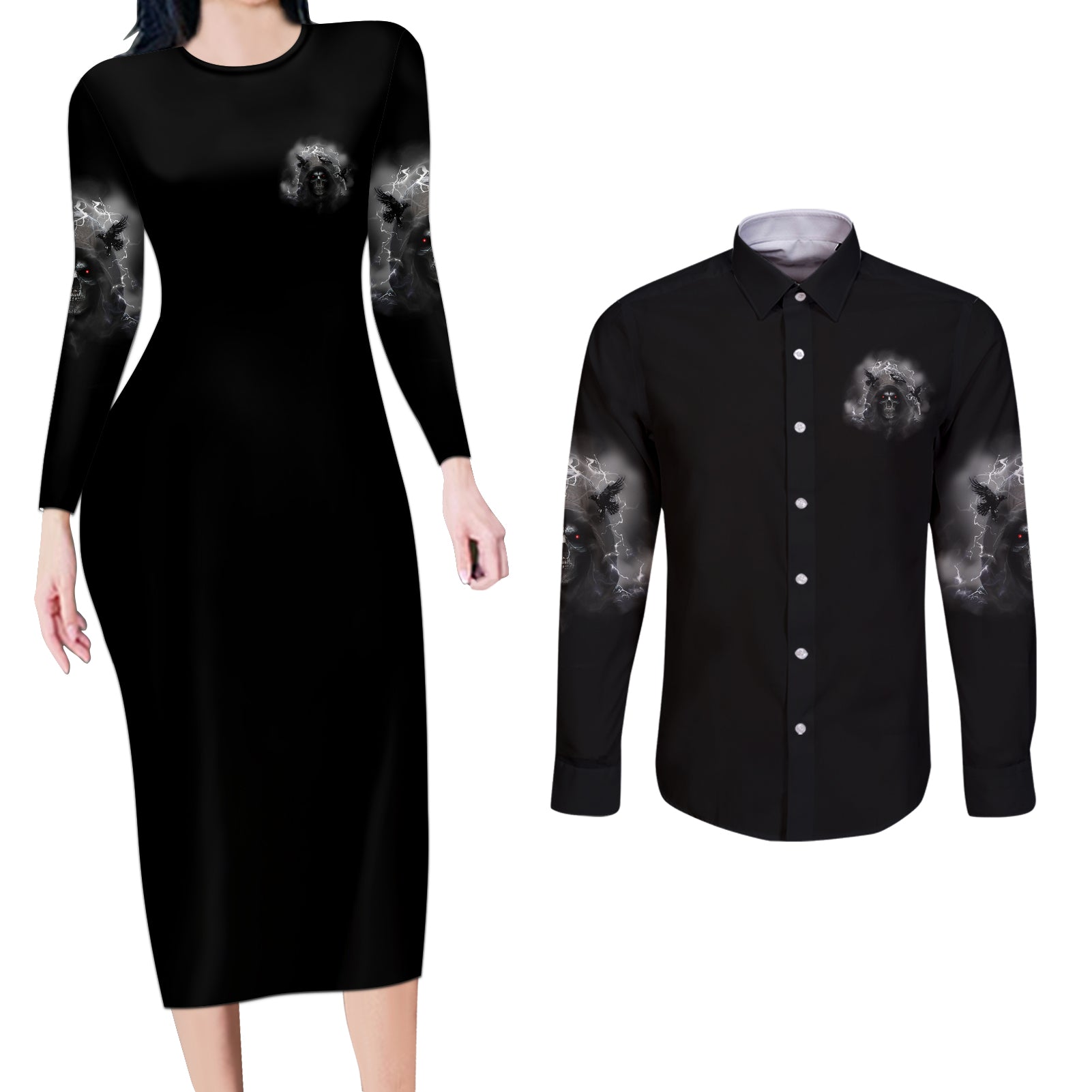 i-cant-go-to-hell-reaper-bat-couples-matching-long-sleeve-bodycon-dress-and-long-sleeve-button-shirt