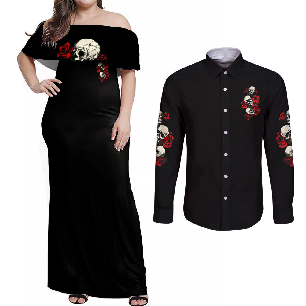 the-good-girl-in-me-3-skulls-rose-vintage-couples-matching-off-shoulder-maxi-dress-and-long-sleeve-button-shirt