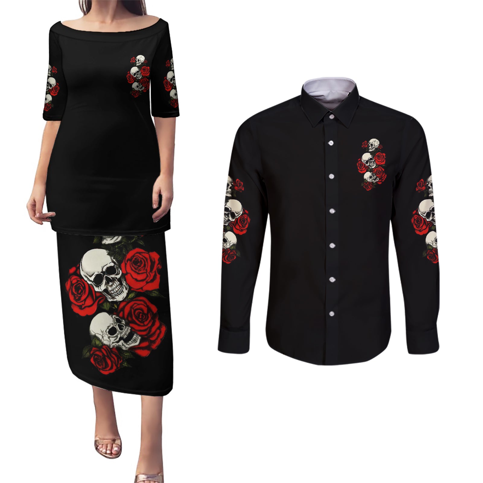 the-good-girl-in-me-3-skulls-rose-vintage-couples-matching-puletasi-dress-and-long-sleeve-button-shirt