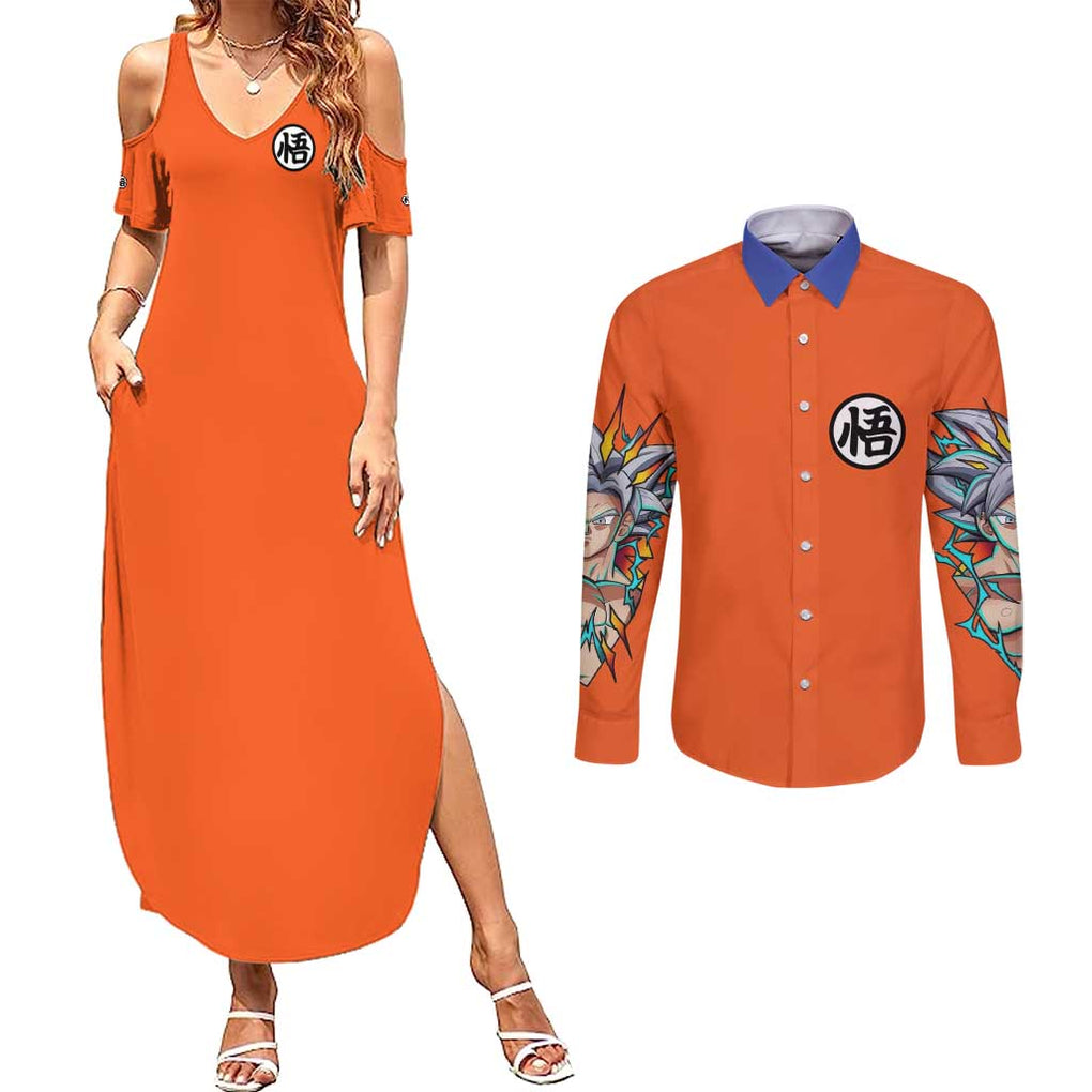 Son Goku V2 Dragon Ball Z Couples Matching Summer Maxi Dress and Long Sleeve Button Shirt Anime Style