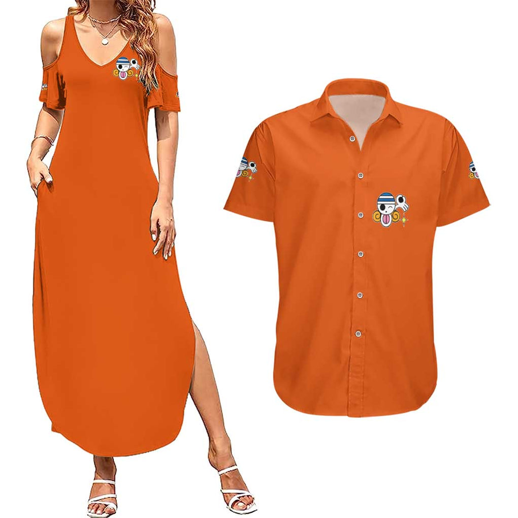 Nami V2 One Piece Couples Matching Summer Maxi Dress and Hawaiian Shirt Anime Style