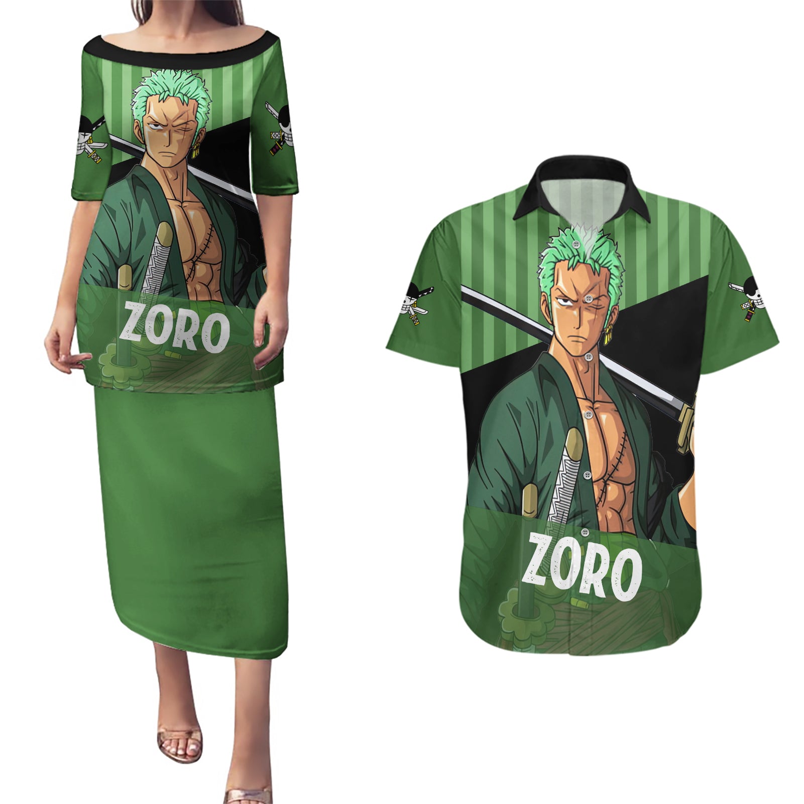 Roronoa Zoro - One Piece Couples Matching Puletasi and Hawaiian Shirt