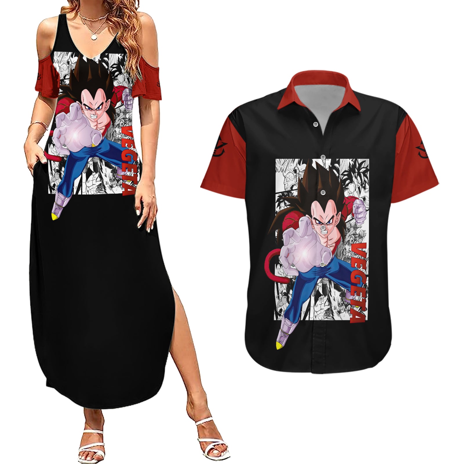 Vegeta Super Saiyan 4  Anime - Manga Couples Matching Summer Maxi Dress and Hawaiian Shirt