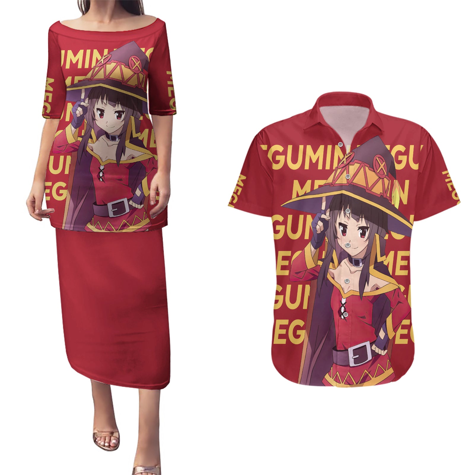 Megumin Couples Matching Puletasi and Hawaiian Shirt