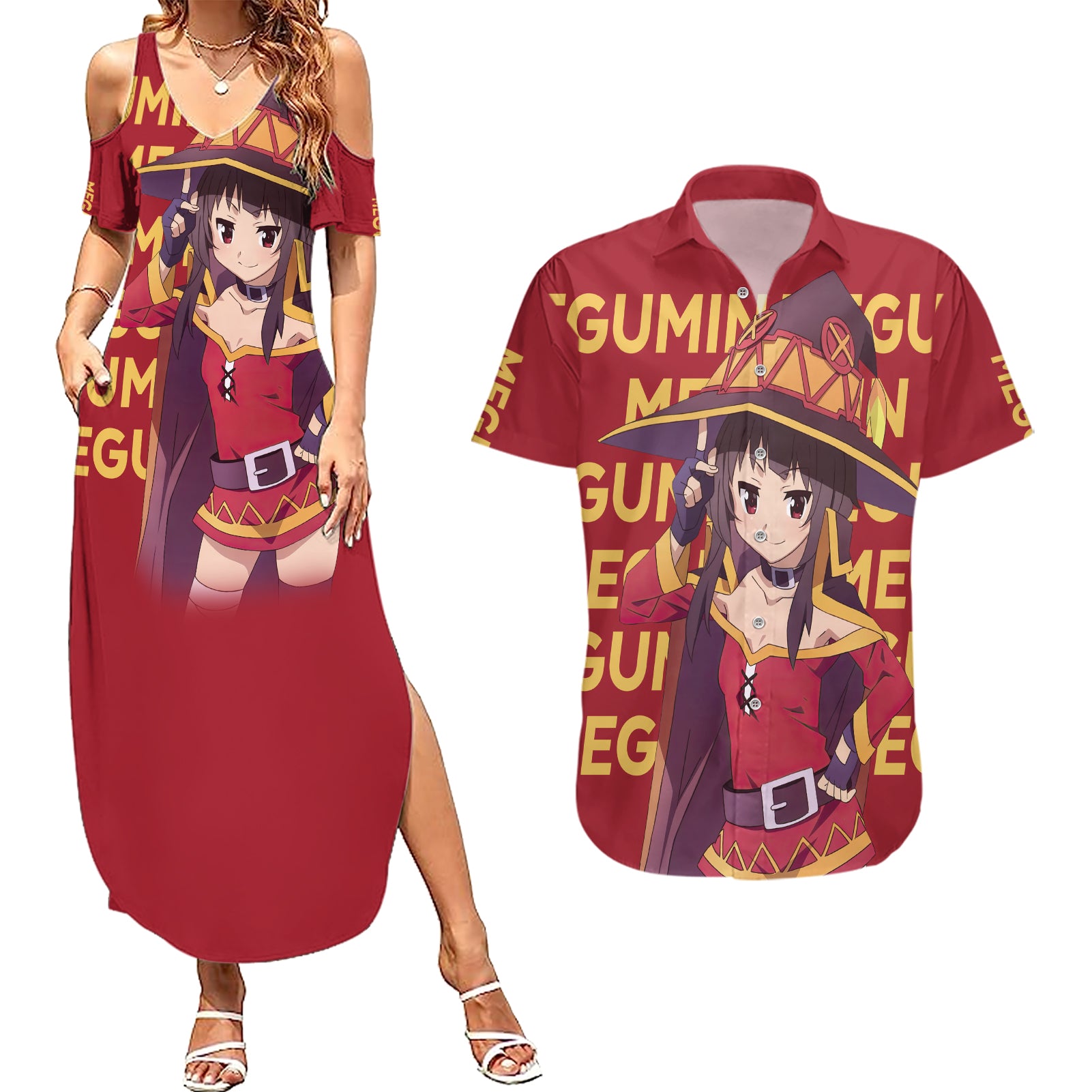 Megumin Couples Matching Summer Maxi Dress and Hawaiian Shirt