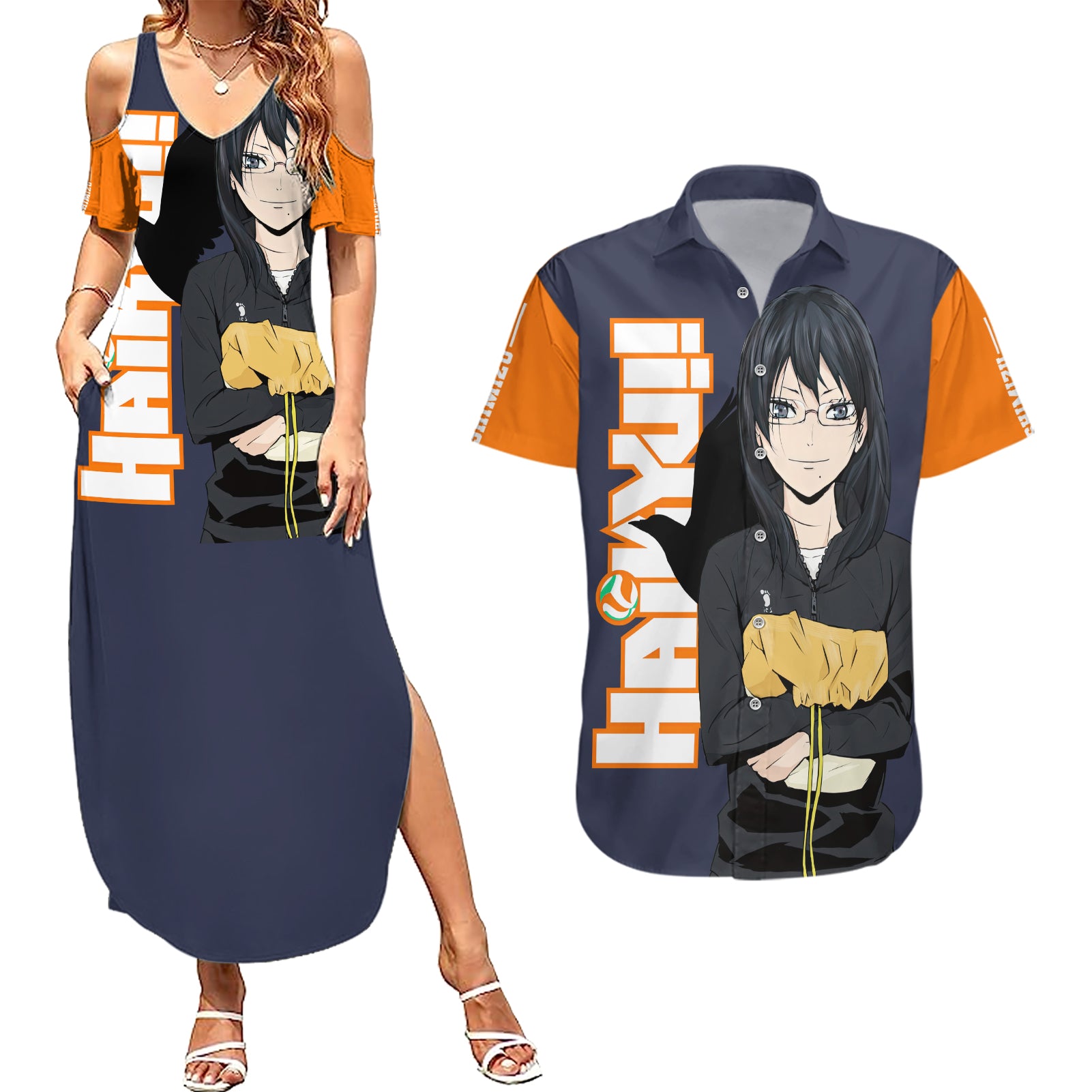 Karasuno Kiyoko Shimizu Couples Matching Summer Maxi Dress and Hawaiian Shirt