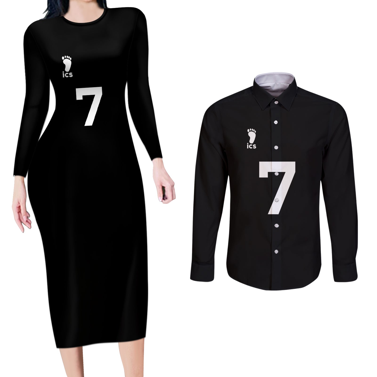 Inarizaki Atsumu Miya Couples Matching Long Sleeve Bodycon Dress and Long Sleeve Button Shirt Number 7 Anime