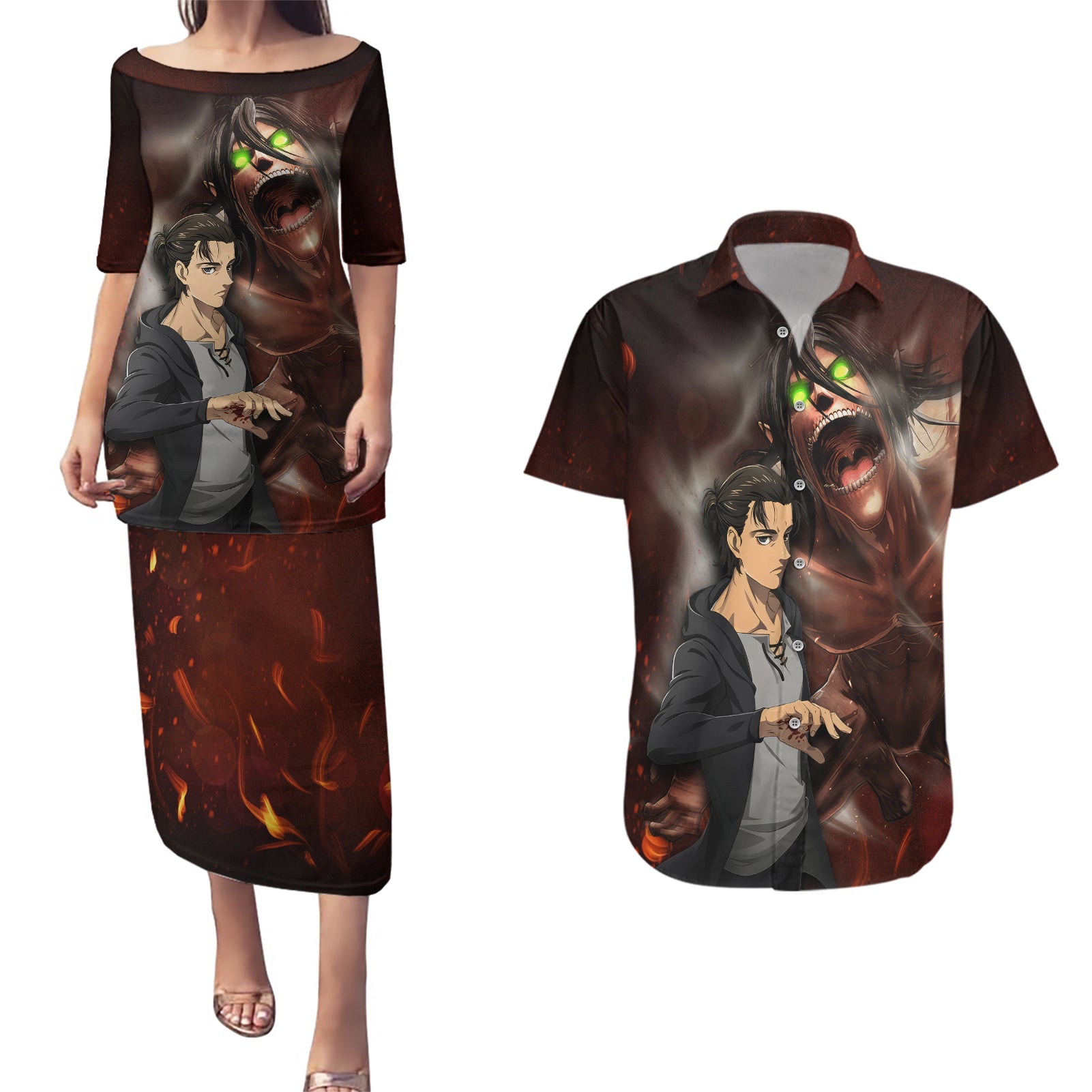 Eren Yeager - AOT Final Season Anime Couples Matching Puletasi and Hawaiian Shirt Attack On Titan