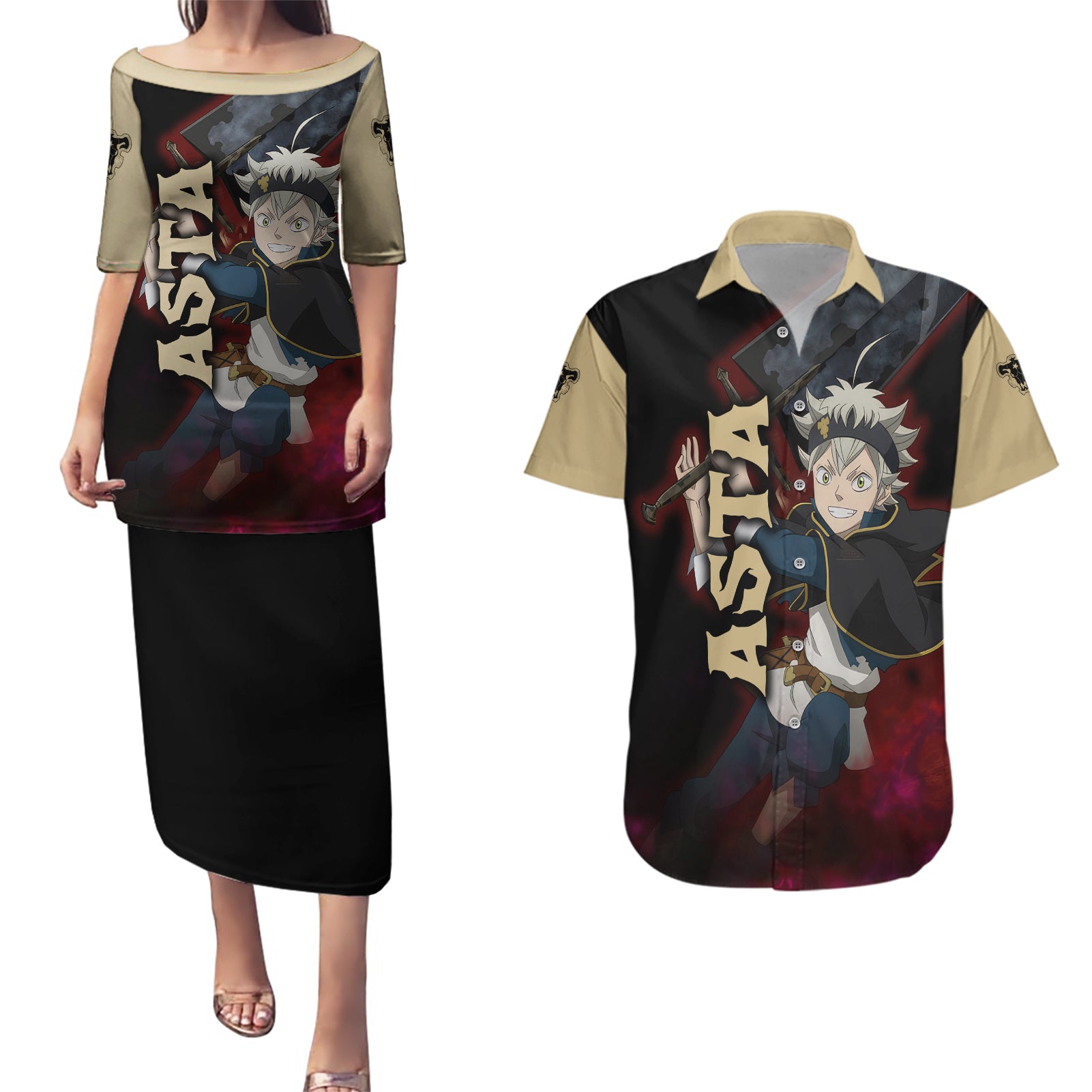 Black Bull Devil Asta - Anime Couples Matching Puletasi and Hawaiian Shirt Black Clover Anime