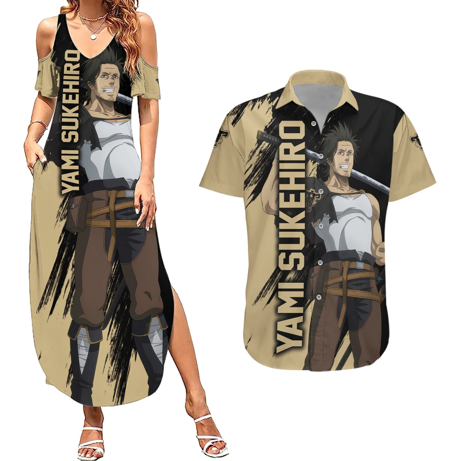 Black Bull Yami Sukehiro Couples Matching Summer Maxi Dress and Hawaiian Shirt Black Clover Anime