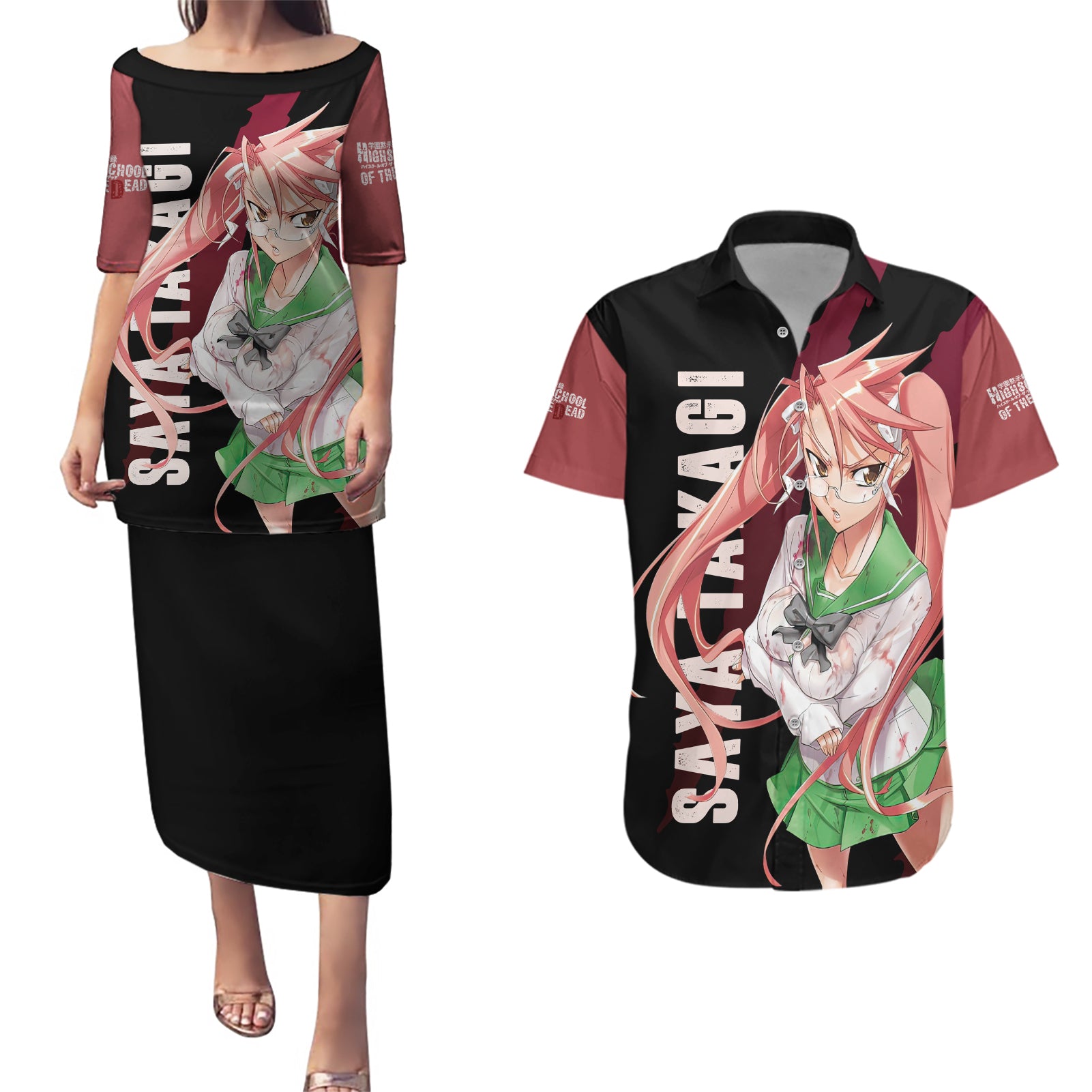 Saya Takagi Couples Matching Puletasi and Hawaiian Shirt Highschool Of Dead