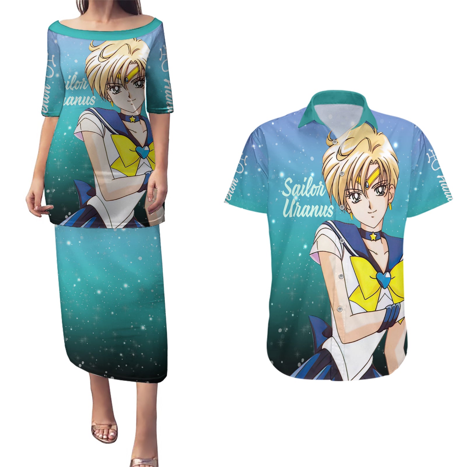 Haruka Tenoh Couples Matching Puletasi and Hawaiian Shirt Sailor Uranus Sailor Moon Anime