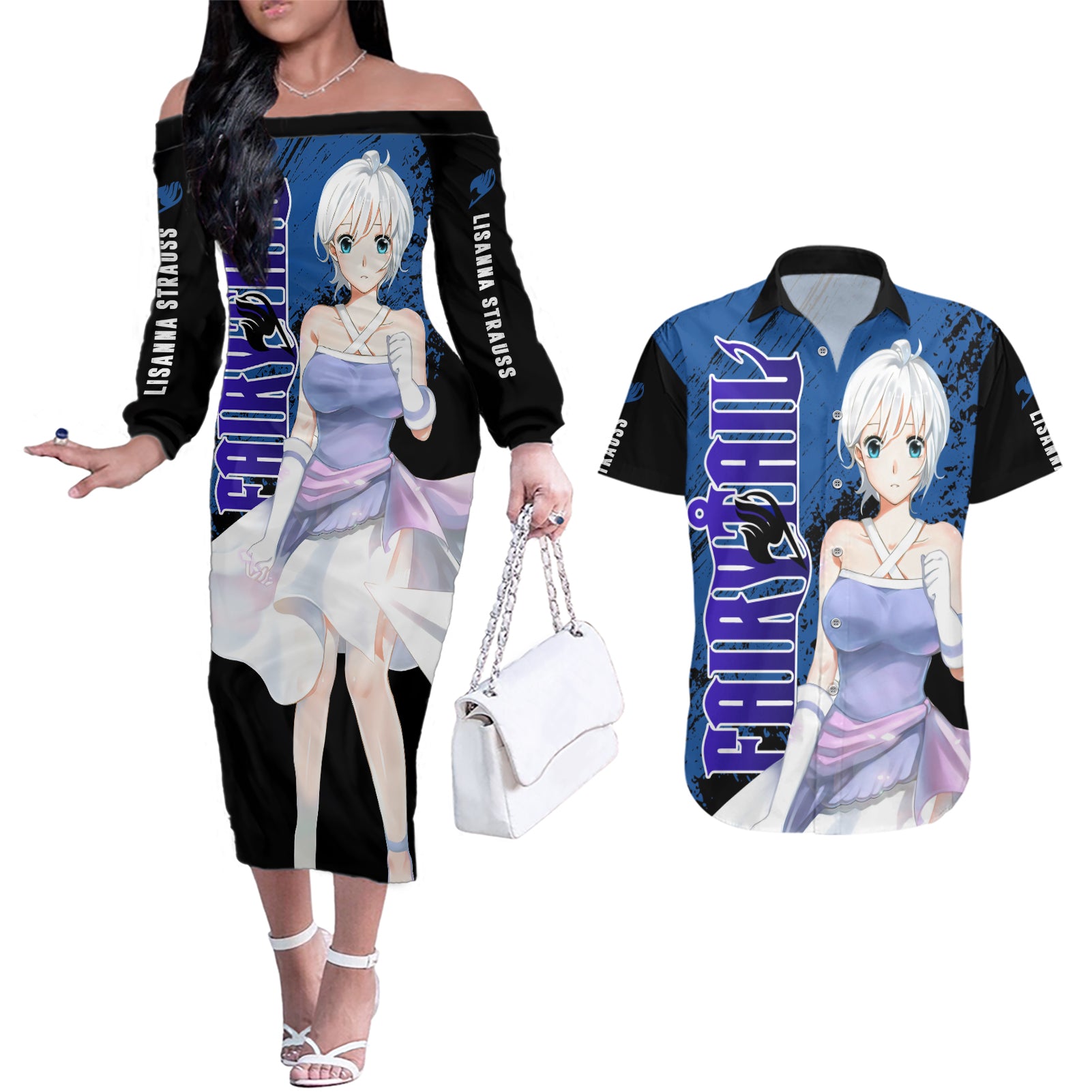 Lisanna Strauss Couples Matching Off The Shoulder Long Sleeve Dress and Hawaiian Shirt Fairy Tail