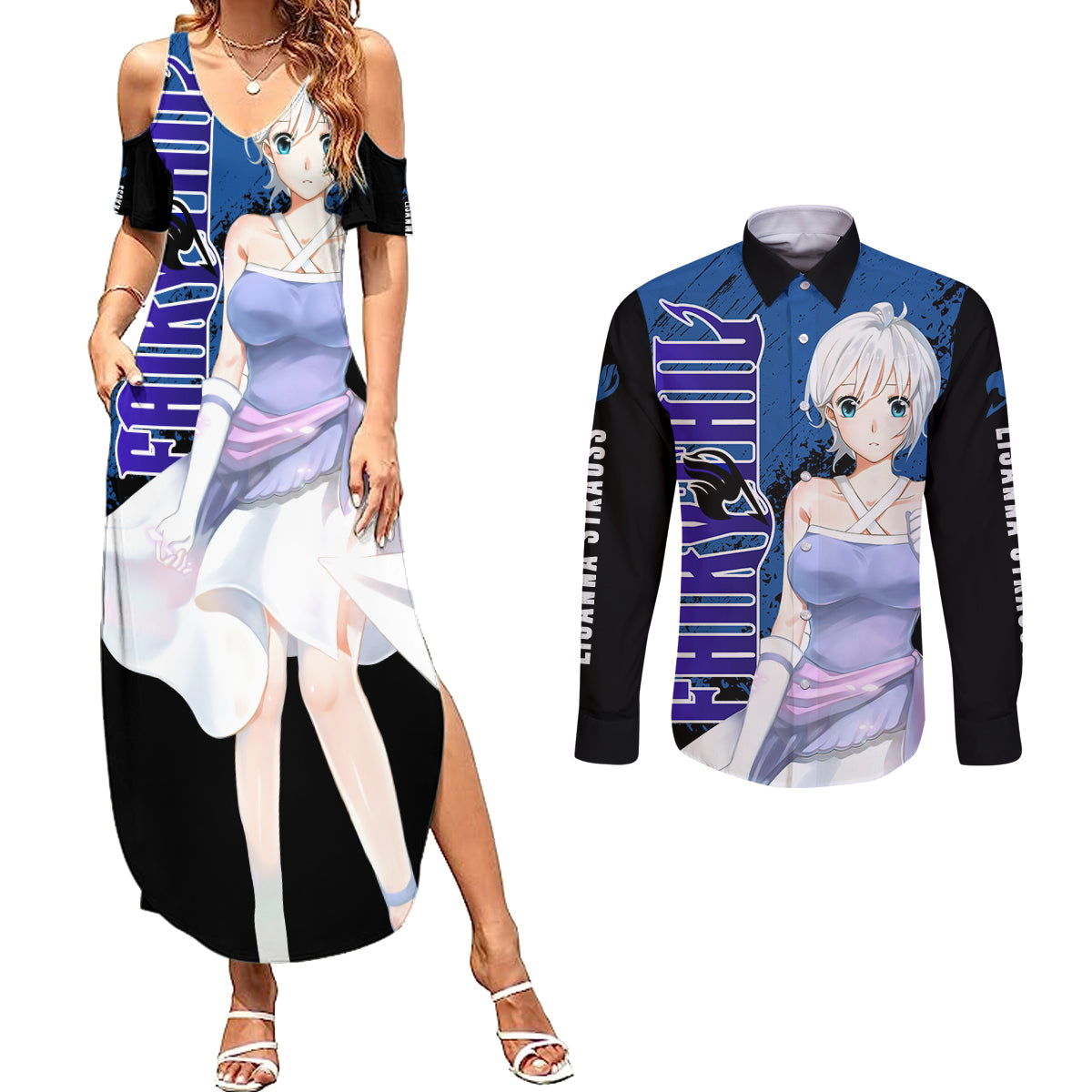 Lisanna Strauss Couples Matching Summer Maxi Dress and Long Sleeve Button Shirt Fairy Tail