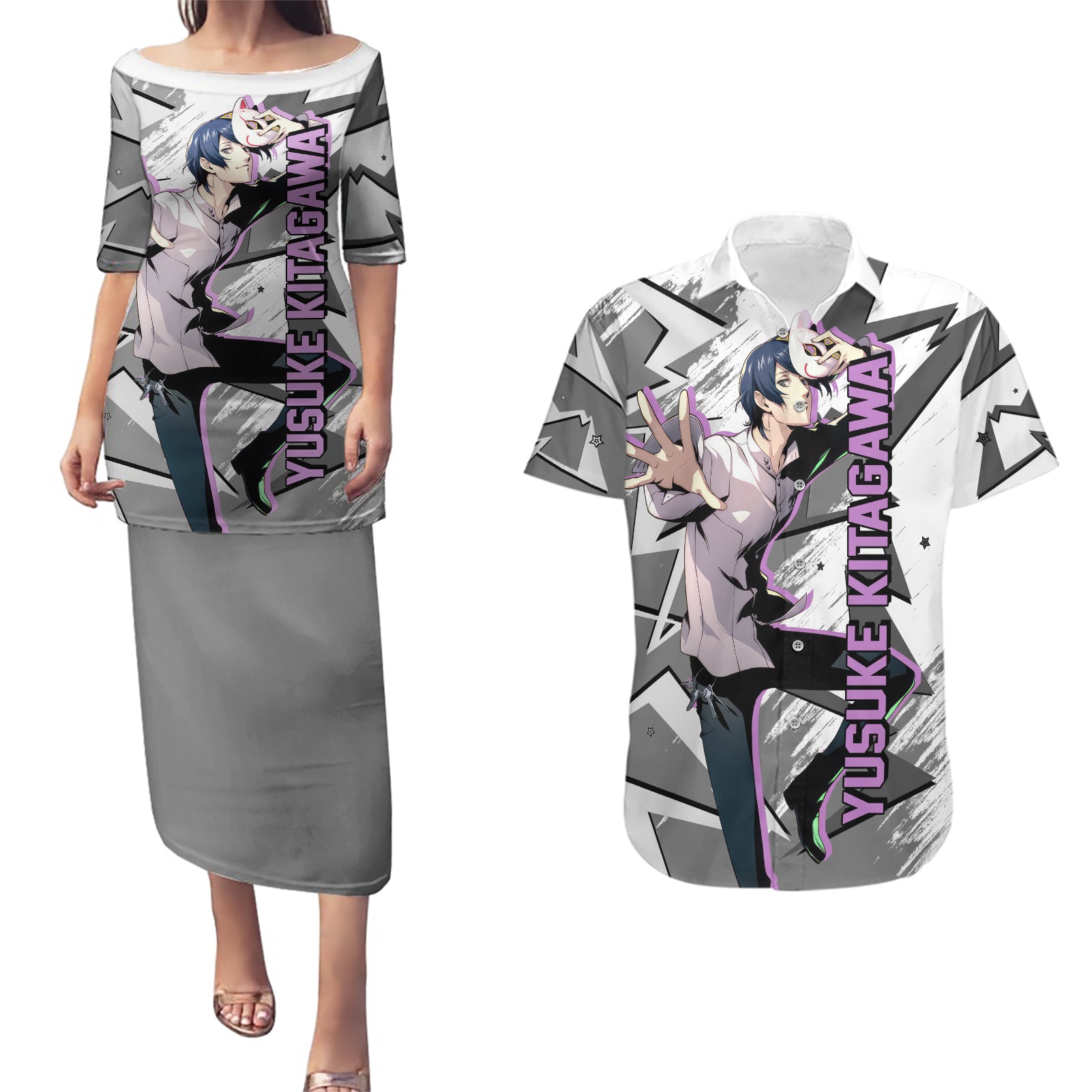 Yusuke Kitagawa Persona Couples Matching Puletasi and Hawaiian Shirt Anime Mix Polygon Cyber Style