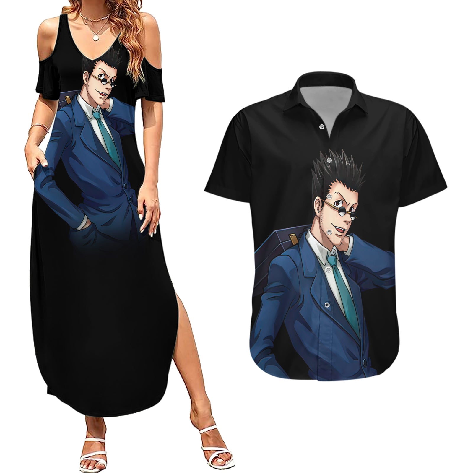 Leorio Paladinight Couples Matching Summer Maxi Dress and Hawaiian Shirt Hunter X Hunter