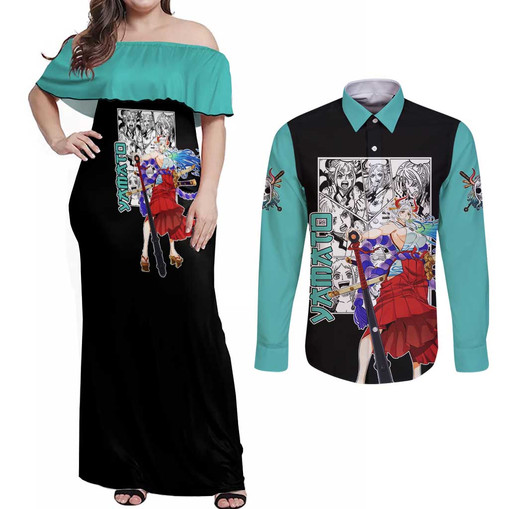 Yamato - One Piece Couples Matching Off Shoulder Maxi Dress and Long Sleeve Button Shirt Anime Mix Manga Style