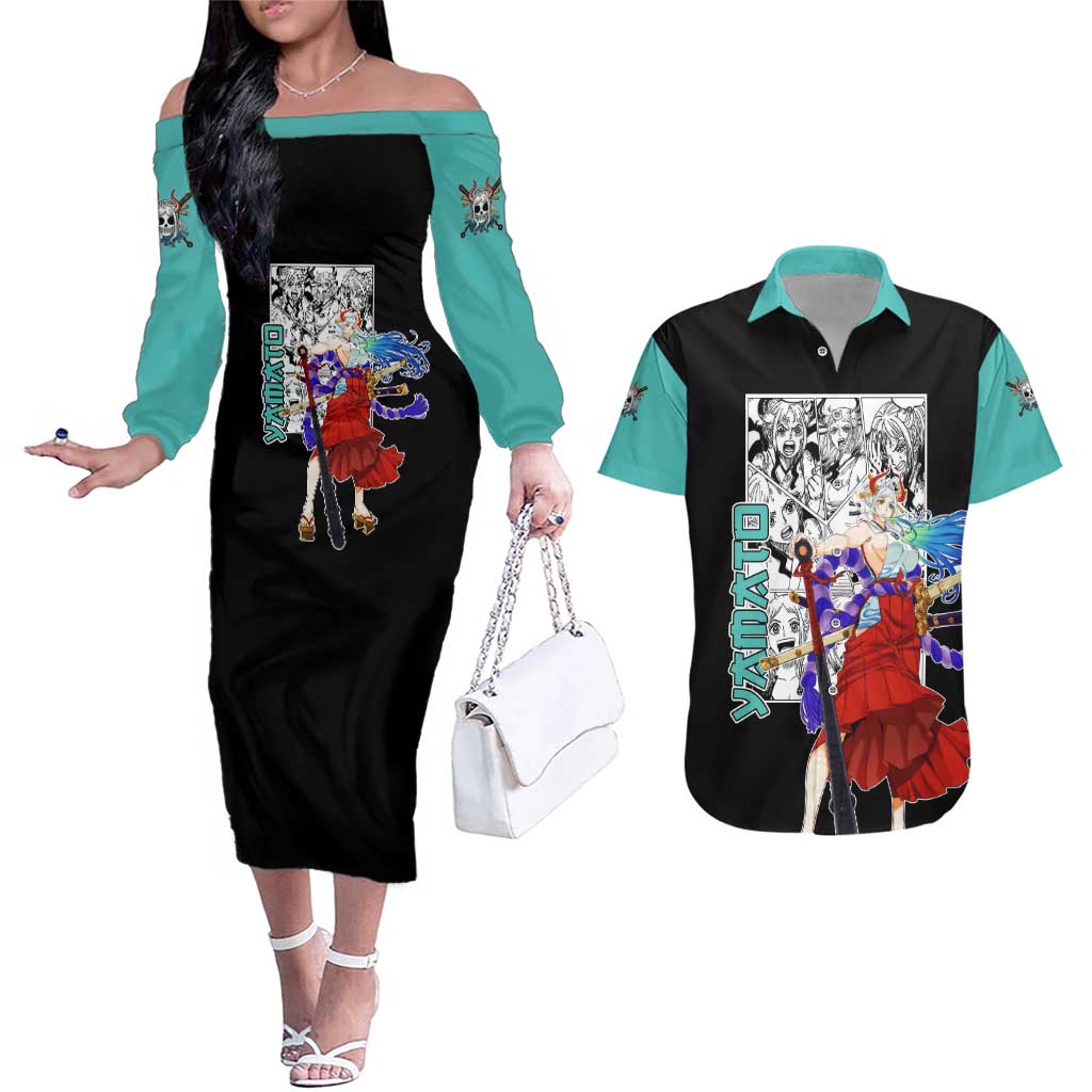 Yamato - One Piece Couples Matching Off The Shoulder Long Sleeve Dress and Hawaiian Shirt Anime Mix Manga Style