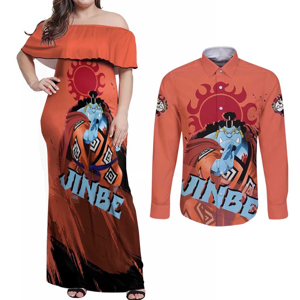 Jinbe - One Piece Couples Matching Off Shoulder Maxi Dress and Long Sleeve Button Shirt Anime Style