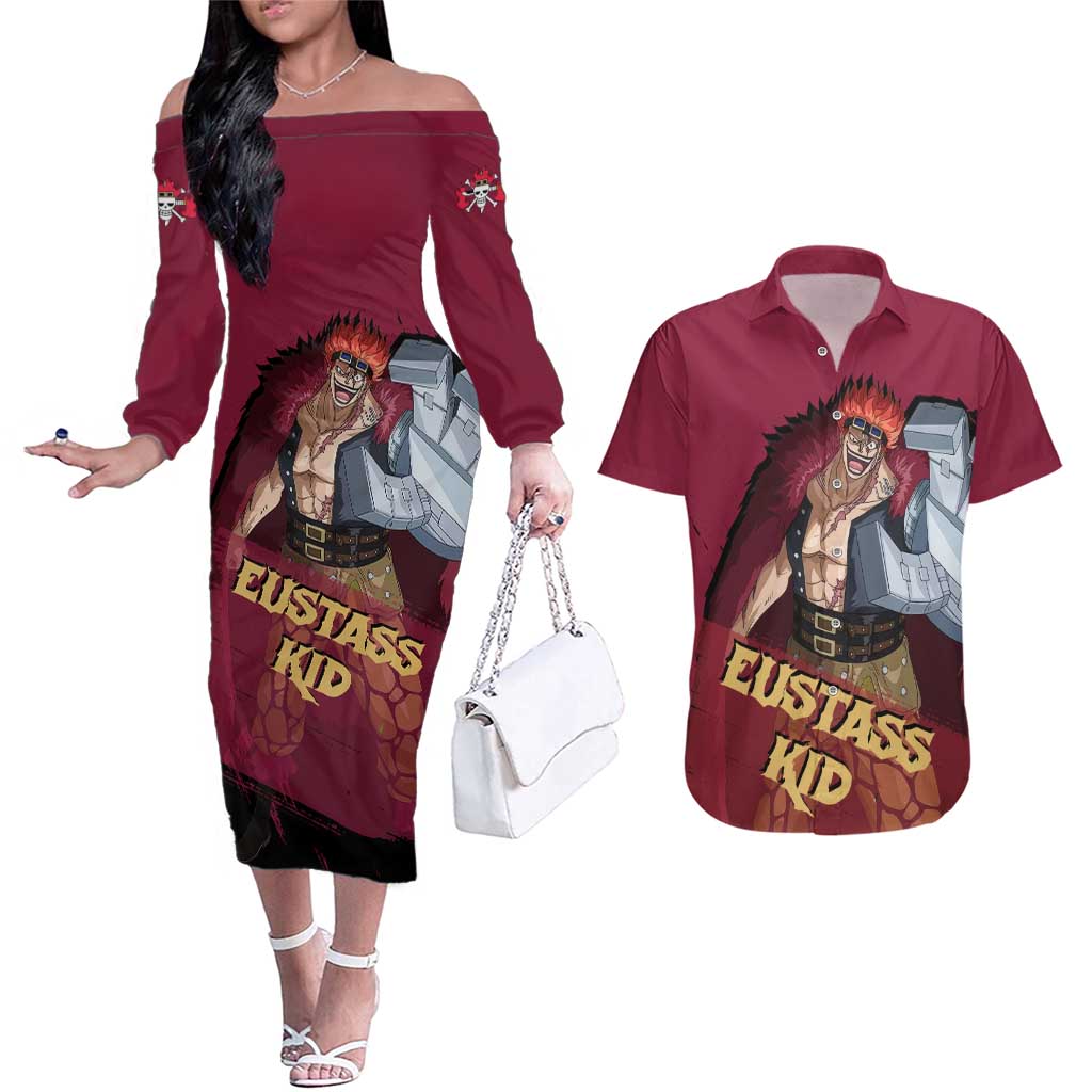 Eustass Kid - One Piece Couples Matching Off The Shoulder Long Sleeve Dress and Hawaiian Shirt Anime Style