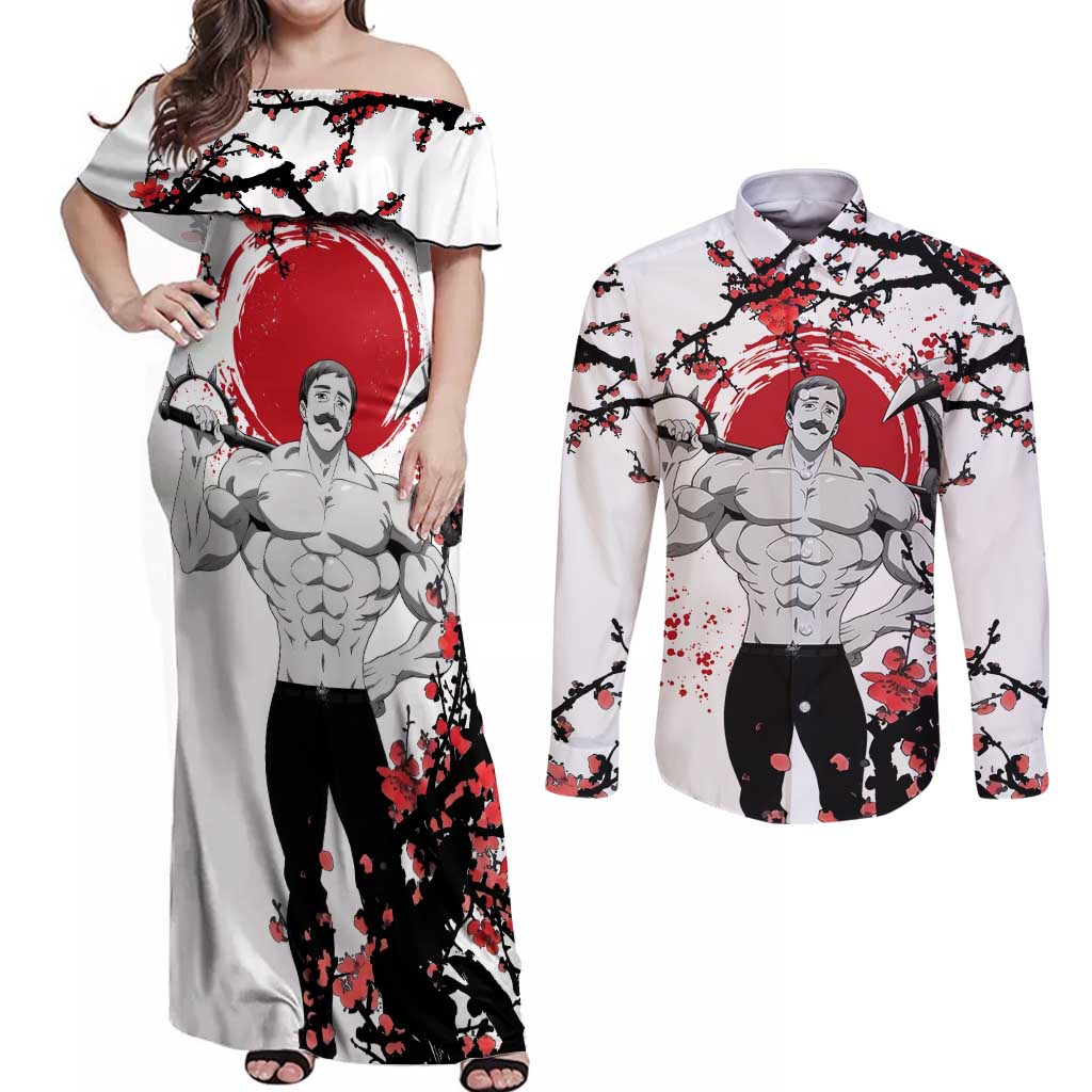 Escanor - Nanatsu no Taizai Couples Matching Off Shoulder Maxi Dress and Long Sleeve Button Shirt Anime Japan Style