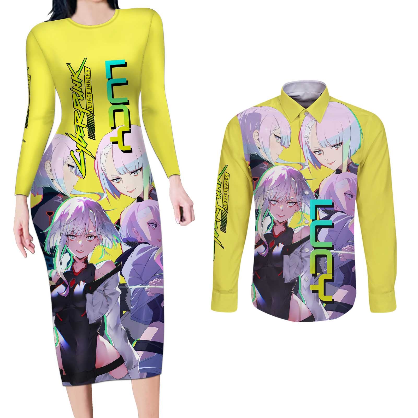 Lucy - CyperPunk Edgerunners Couples Matching Long Sleeve Bodycon Dress and Long Sleeve Button Shirt Anime Style