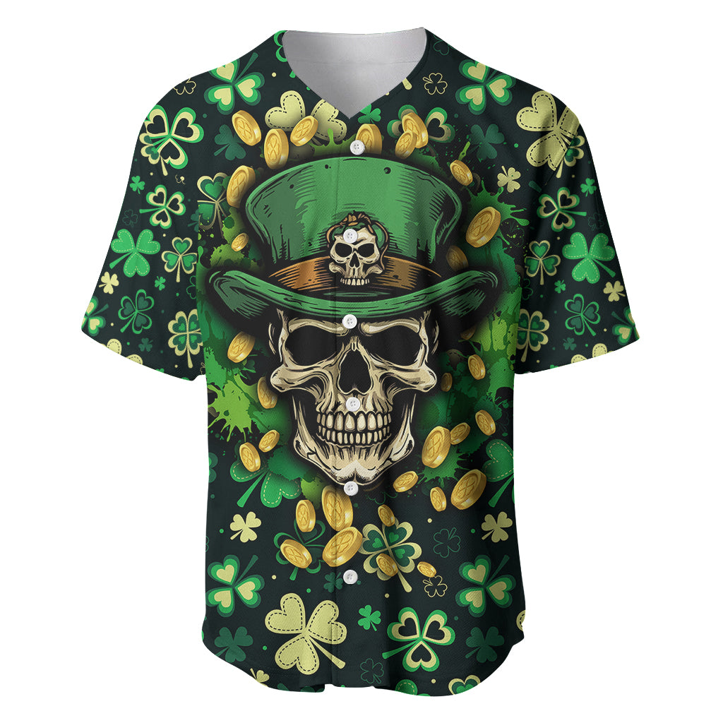 skull-and-shamrock-leaf-pattern-baseball-jersey-good-luck