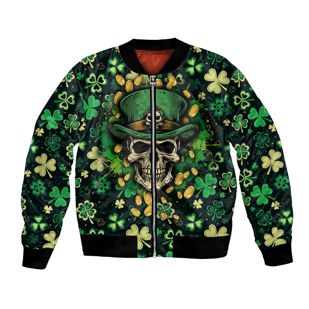 skull-and-shamrock-leaf-pattern-bomber-jacket-good-luck