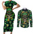 skull-and-shamrock-leaf-pattern-couples-matching-short-sleeve-bodycon-dress-and-long-sleeve-button-shirts-good-luck